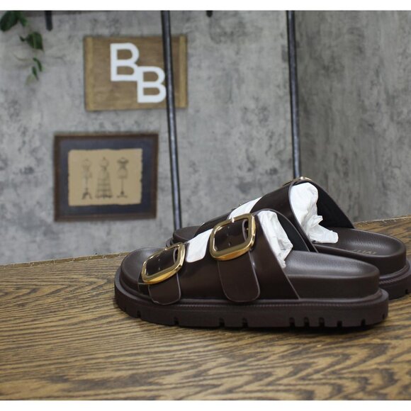 NWT Mia Womens Gen Double Buckle Flat Sandals GS1488501 Coffee Brown 7M - Picture 3 of 8